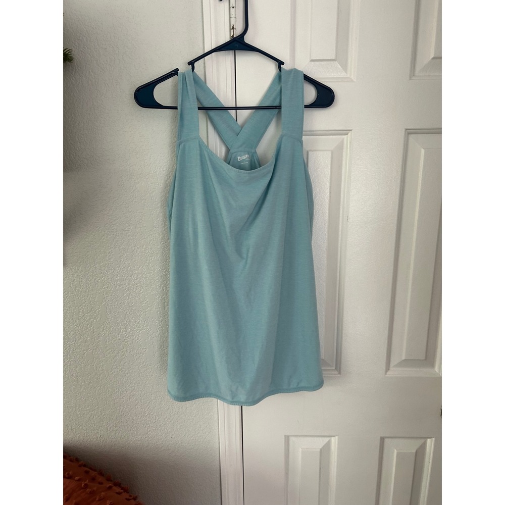Duluth Trading Co Womens Cross Back Tank Top Light Blue Heathered Size L Active